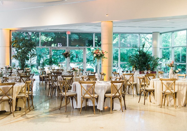 Tables set up for a wedding at the Milwaukee County Zoo