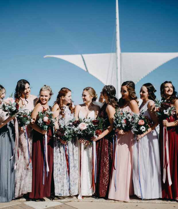 bridal part in front of art museum coast weddings