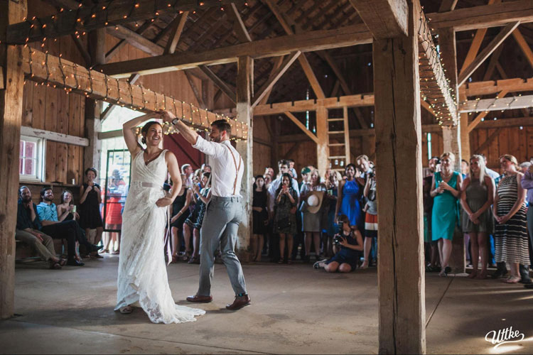 Bride and Groom Dance at Rustic Wedding
