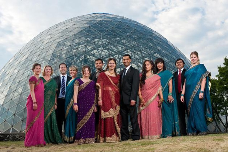 Indian wedding bridal party standing in front of The Domes.
