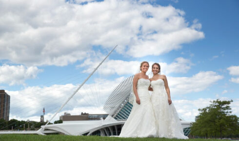 Brides Pose for Milwaukee Wedding
