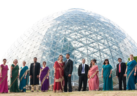 Indian wedding wedding party standing in front of The Domes.