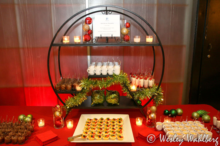 Desserts displayed on a circular stand.