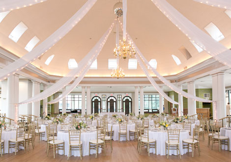 Reception tables set at Lake Geneva Riviera Ballroom