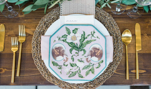 Table setting with elephant place card.