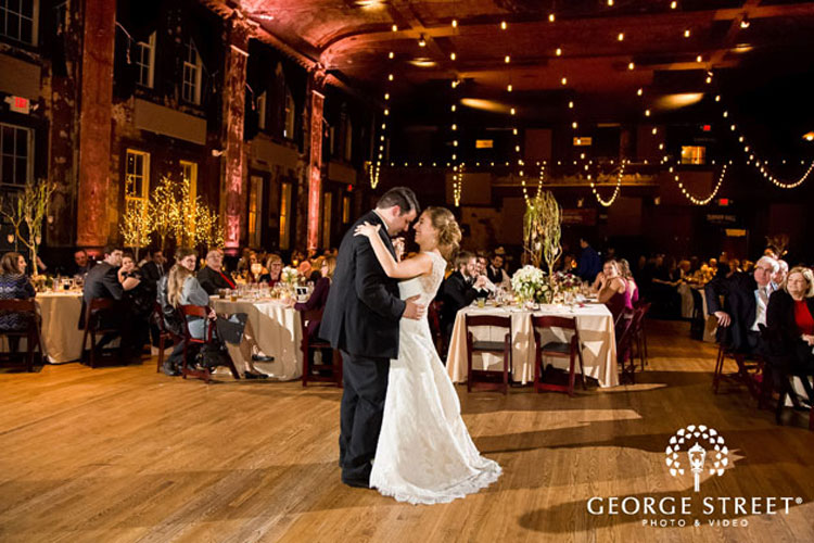 Bride and Groom Dance Under Lights at Turner Hall Wedding