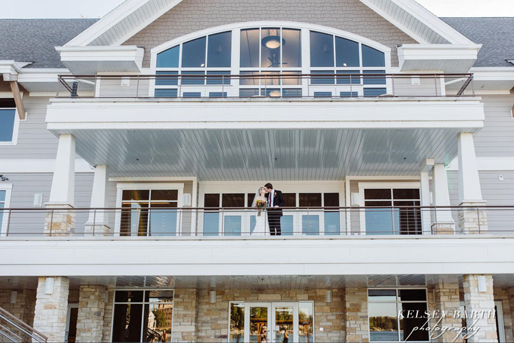 Bride and Groom at Oconomowoc Community Center Balcony