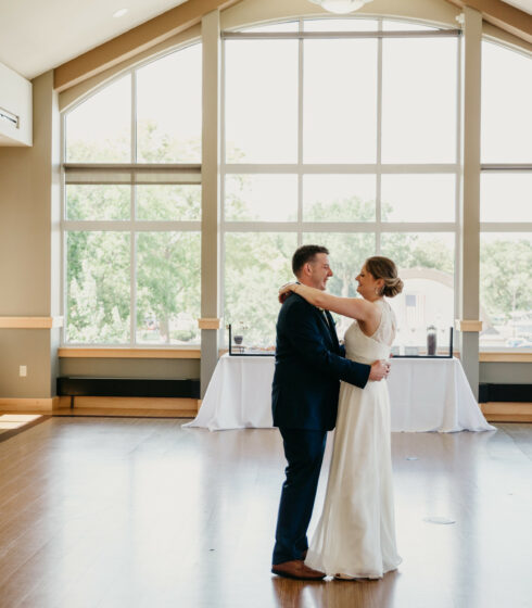 Bride and groom slow dancing