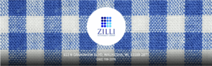 Zilli logo over blue plaid