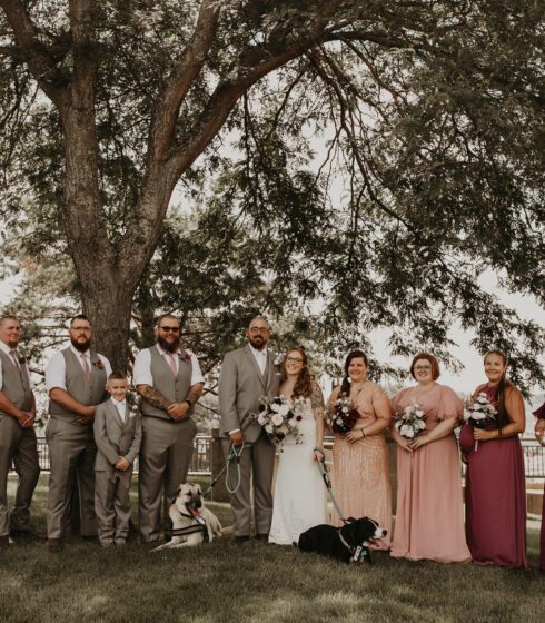 Wedding group in front of tree
