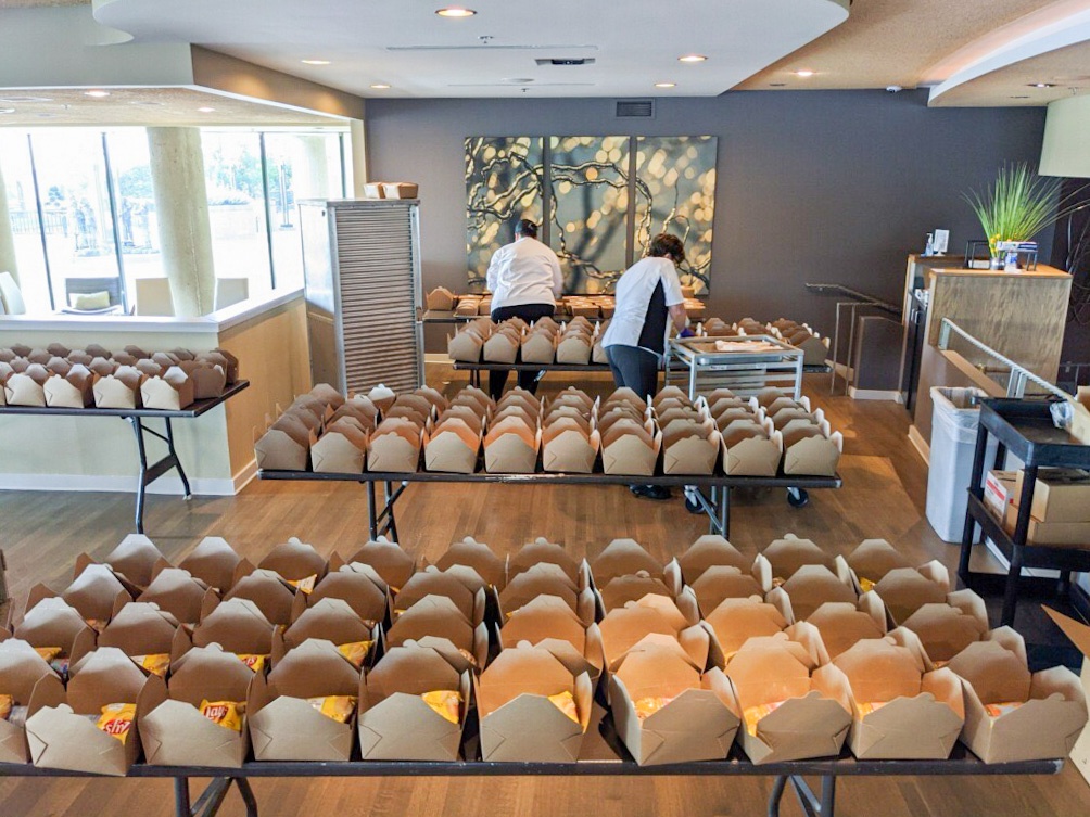 Boxed lunches being prepared
