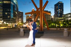 Romantic moment with wedding couple