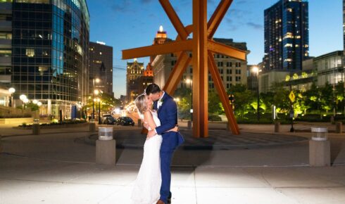 Romantic moment with wedding couple