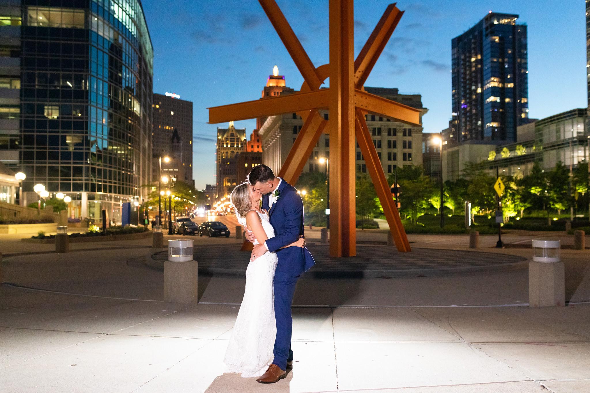 Romantic moment with wedding couple