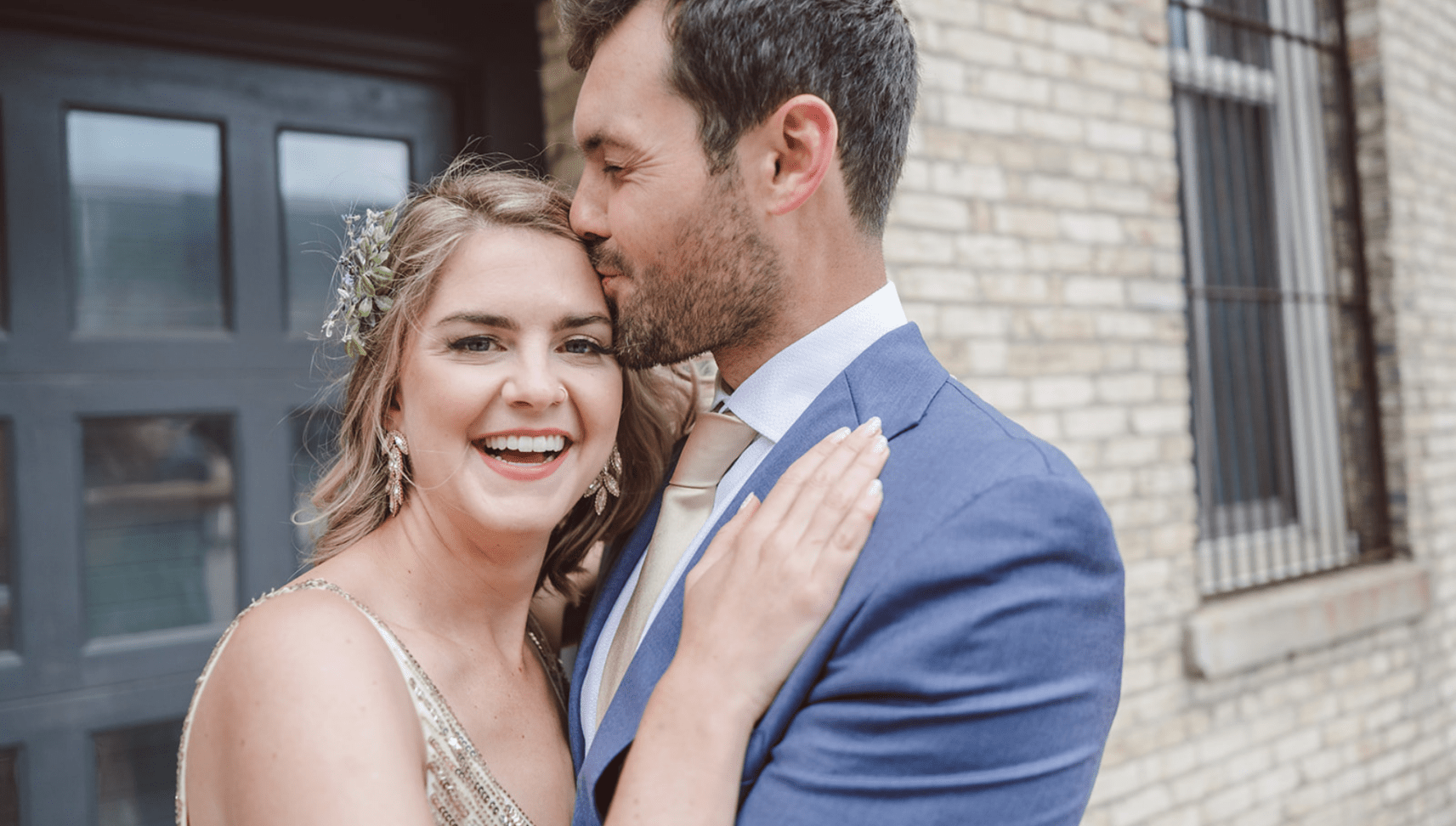 smiling couple on wedding day