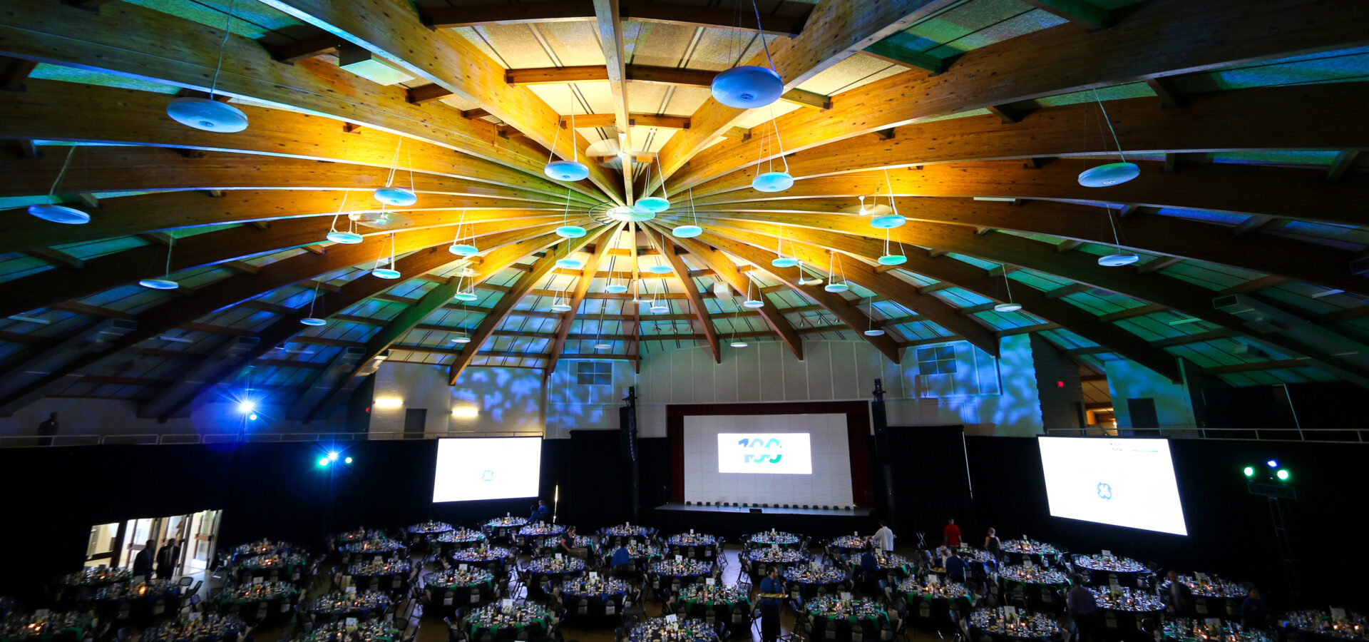 Lit up ceiling at Corporate catering event