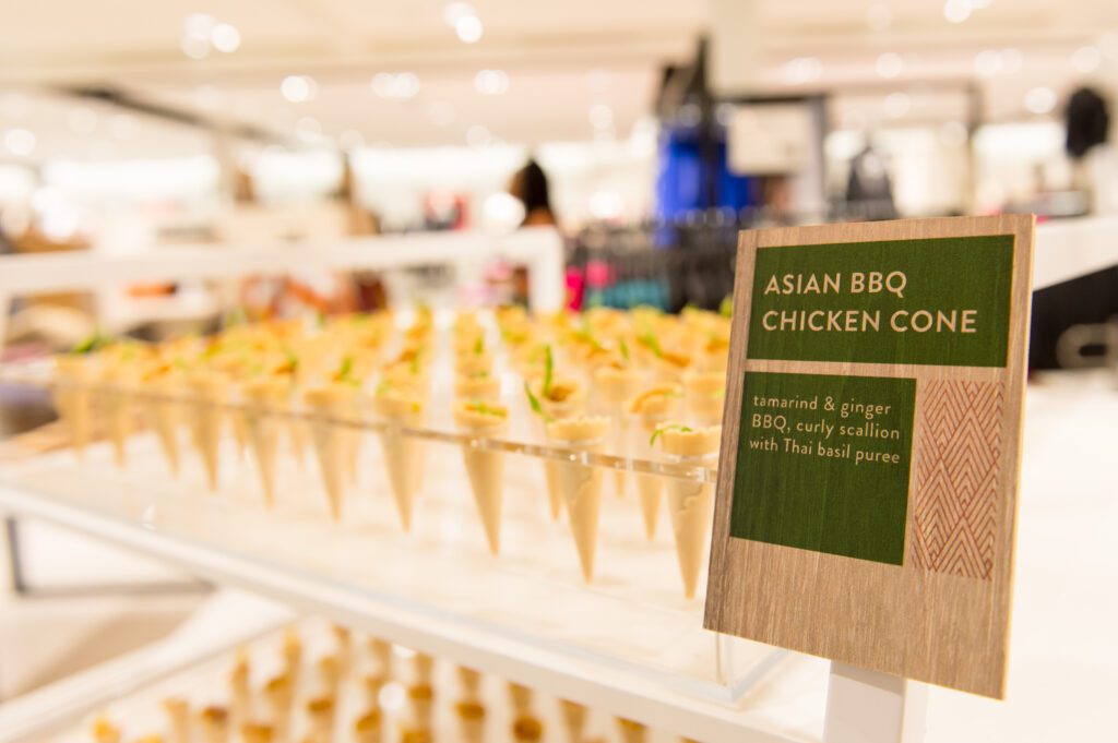 Asian BBQ Chicken Cones in tray