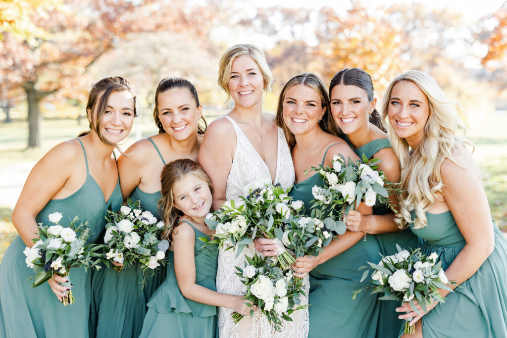 bride with her bridemaids.