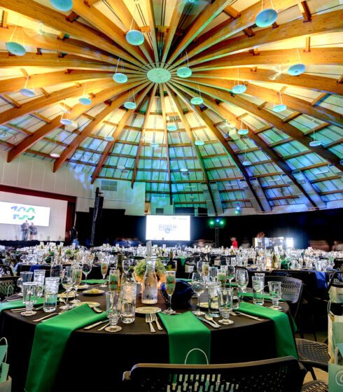 table view of lit up ceiling