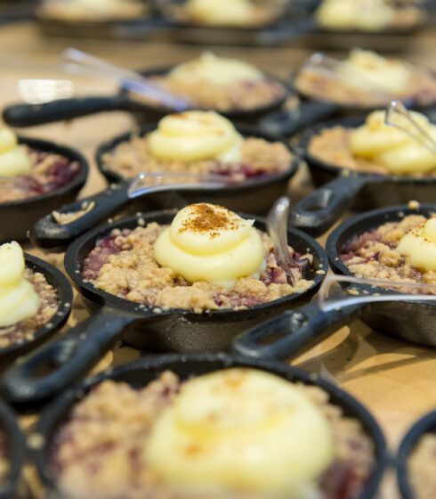 Mini berry pies in cast iron skillets