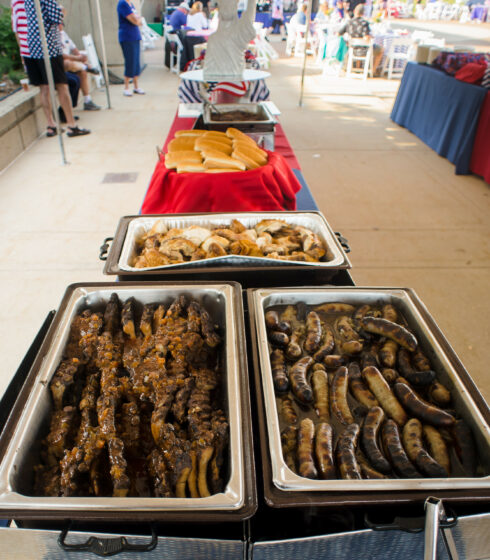 brats and burger food buffet