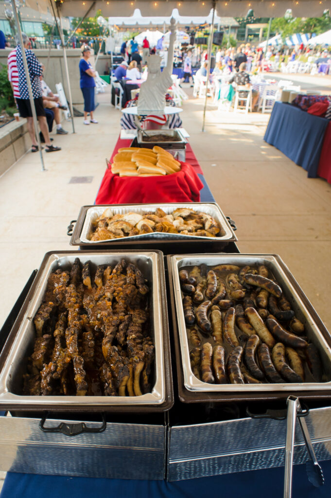 brats and burger food buffet