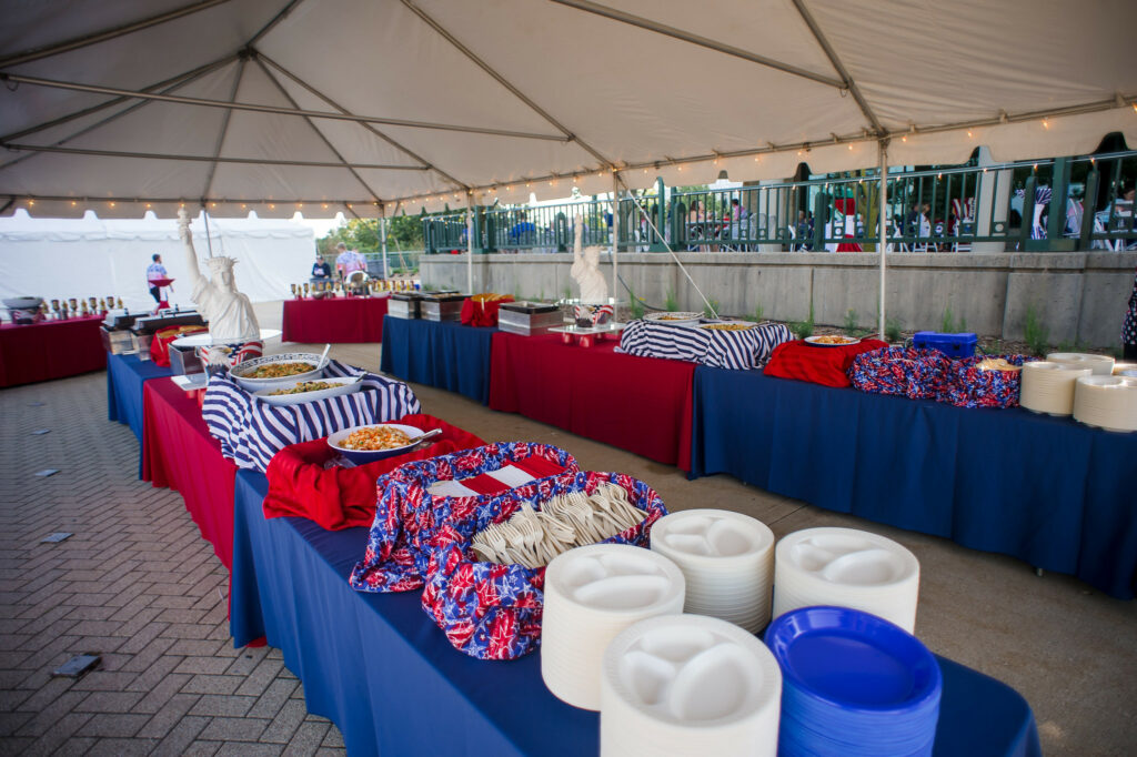 outdoor fourth of july buffet setup