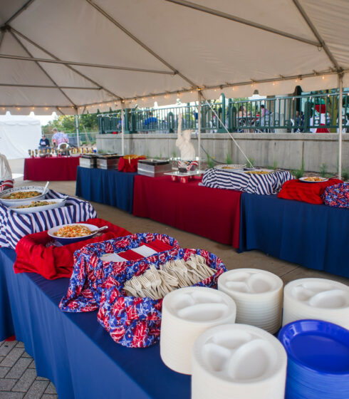 outdoor fourth of july buffet setup
