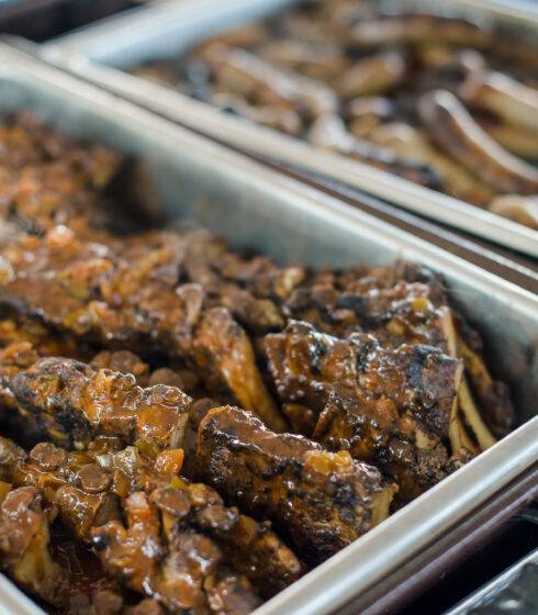 beef kabob food display