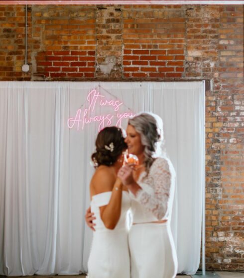 couple wedding first dance with white draping