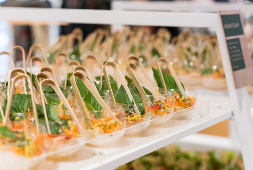 modern salad appetizers in glass bulbs