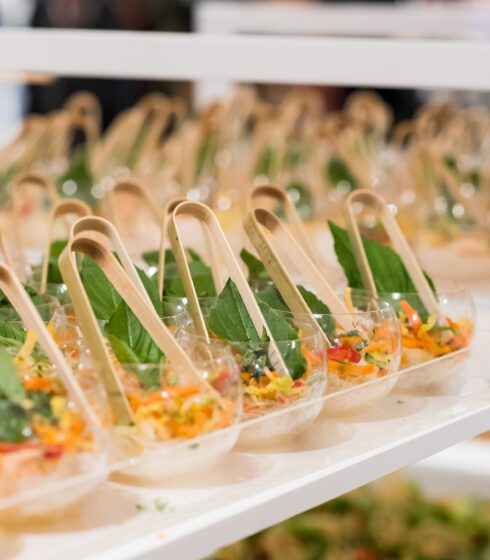 modern salad appetizers in glass bulbs