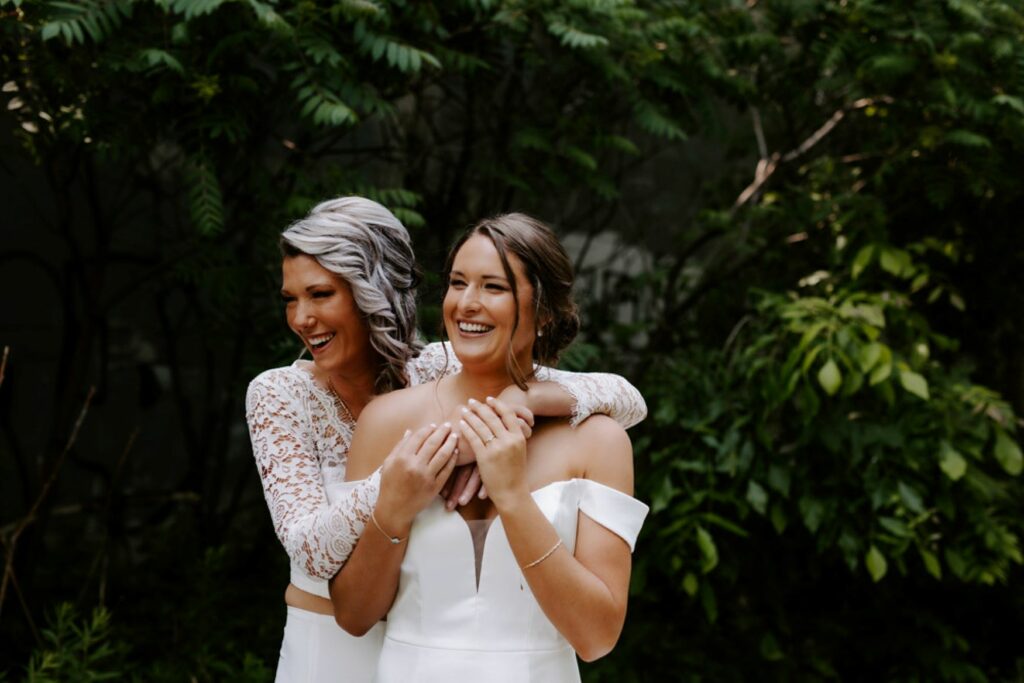 laughing couple on wedding day