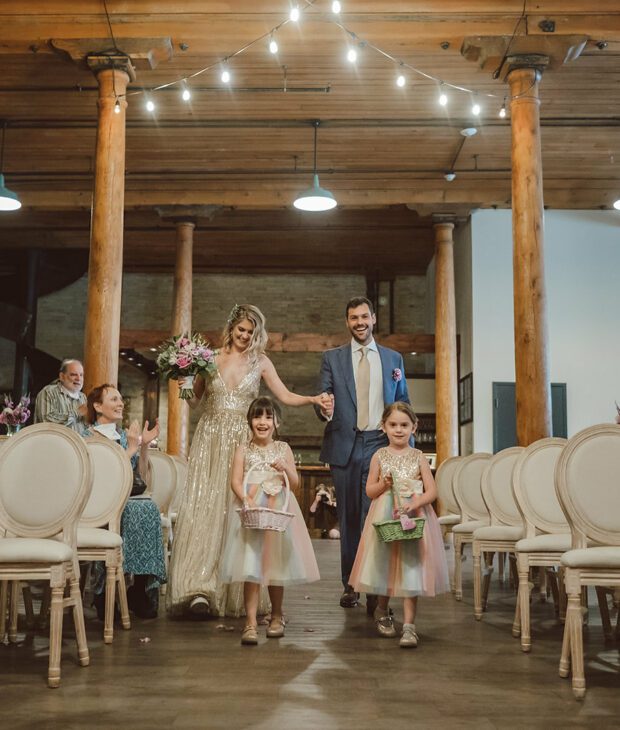 happy couple and flower girls the pritzlaff weddings