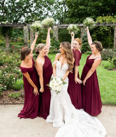 Bride and bridesmaids at Boerner Botanical Gardens