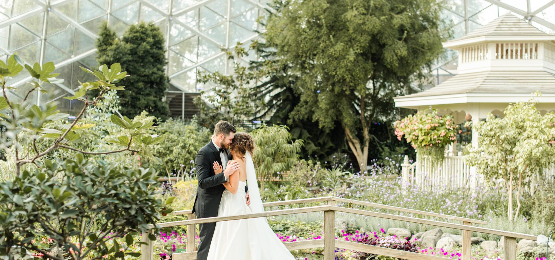 Bride and groom at the Milwaukee Domes